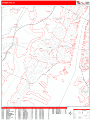 Jersey City Wall Map Zip Code Red Line Style 2024